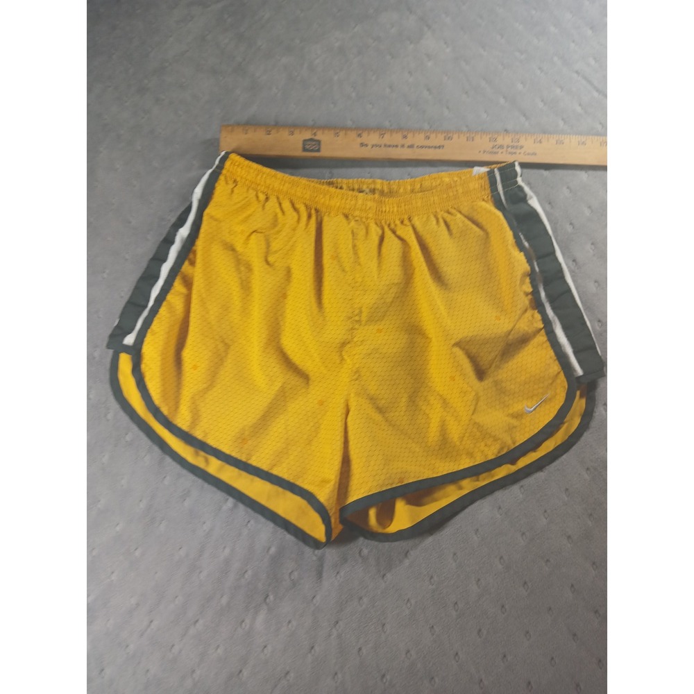Nike Dri-FIT Running Shorts Yellow Honeycomb Pattern Grey Stripe Mens Small